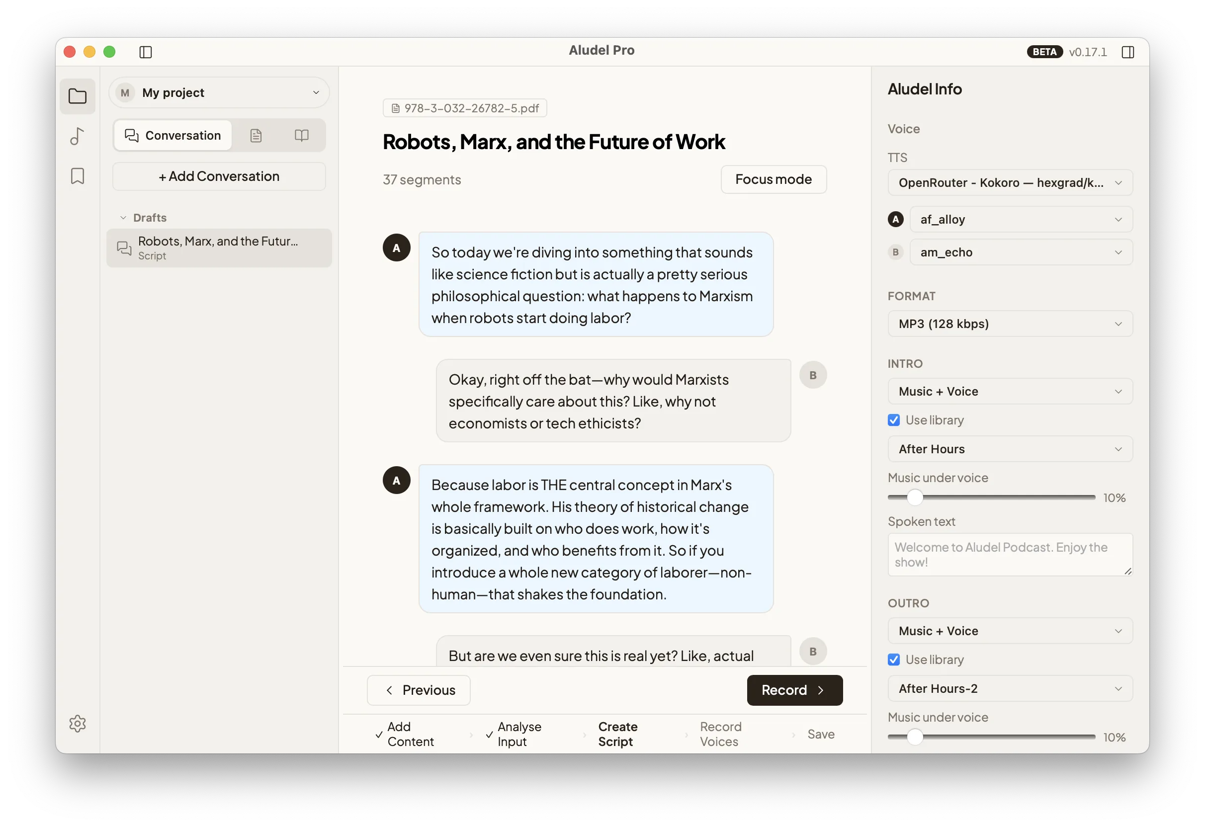 Aludel's two-voice dialogue script editor